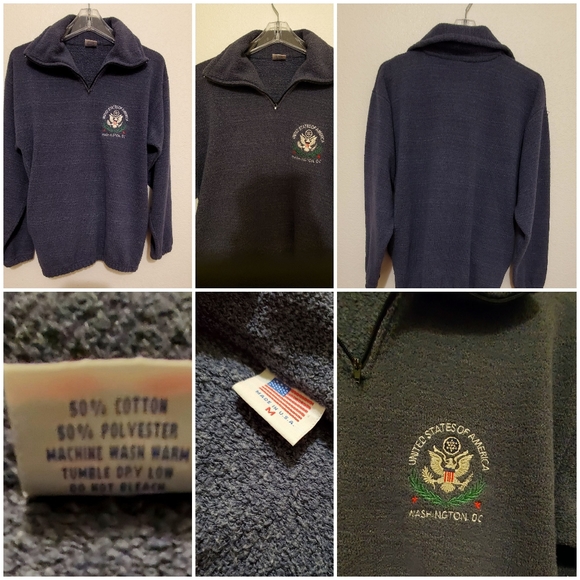 United States Of America Washington DC Front Zip Vntg-Sweater - M/ Grayish Blue- - Picture 1 of 9